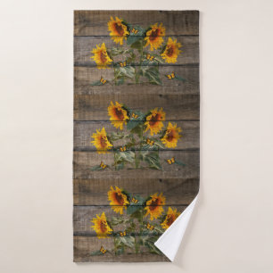 Rustic Sunflowers Butterflies Barn Board Bath Towel
