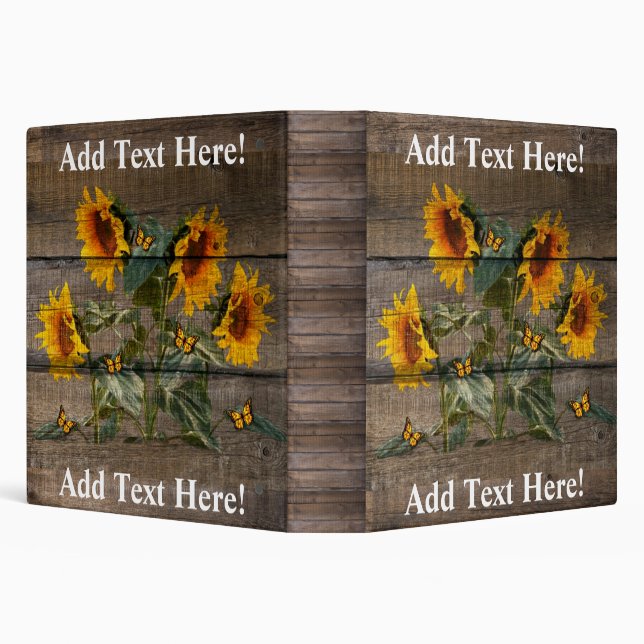 Rustic Sunflowers Butterflies Barn Board Binder (Background)
