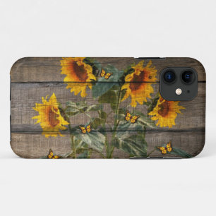 Rustic Sunflowers Butterflies Barn Board iPhone 11 Case