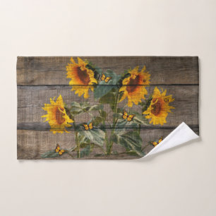 Rustic Sunflowers Butterflies Barn Board Hand Towel