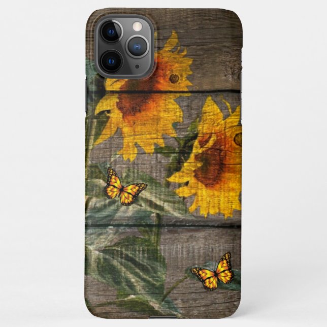 Rustic Sunflowers Butterflies Barn Board iPhone Case (Back)