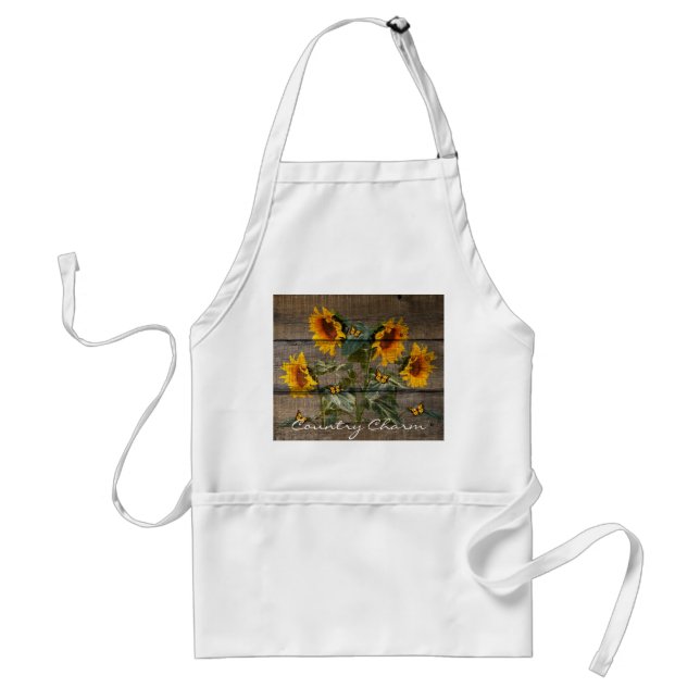 Rustic Sunflowers Butterflies Barn Board Standard Apron (Front)