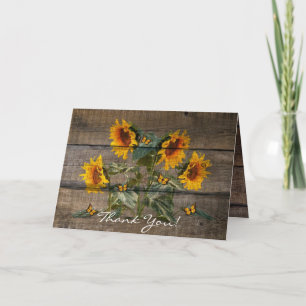 Rustic Sunflowers Butterflies Barn Board Thank You Card