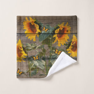 Rustic Sunflowers Butterflies Barn Board Wash Cloth