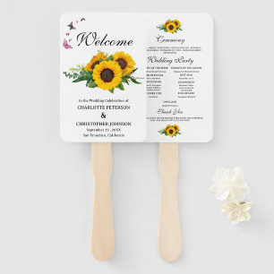 Rustic Sunflowers & Butterfly Wedding Program  Hand Fan