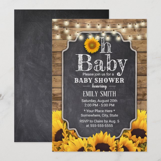 Rustic Sunflowers Chalkboard Baby Shower Invitation (Front/Back)