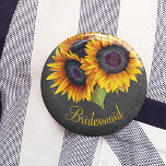 Rustic sunflowers chalkboard bridesmaid 2 inch round button<br><div class="desc">Floral rustic bridesmaid weeding button featuring a sunflowers bouquet on a dark grey chalkboard background.             You can personalize it with your text!</div>