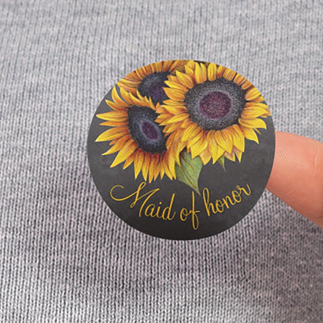 Rustic sunflowers chalkboard maid of honour 2 inch round button (Creator Uploaded)