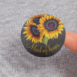 Rustic sunflowers chalkboard maid of honour 2 inch round button<br><div class="desc">Floral rustic maid of honour wedding button featuring a sunflowers bouquet on a dark grey chalkboard background.             You can personalize it with your text!</div>