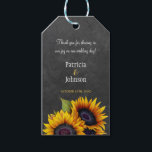 Rustic sunflowers chalkboard wedding favour gift tags<br><div class="desc">Personalized wedding favour thank you gift tag with bride's and groom's names,  date and your text featuring beautiful yellow orange sunflowers on a dark grey chalkboard background.,               Suitable for elegant rustic country / summer garden / autumn fall backyard outdoor weddings.</div>