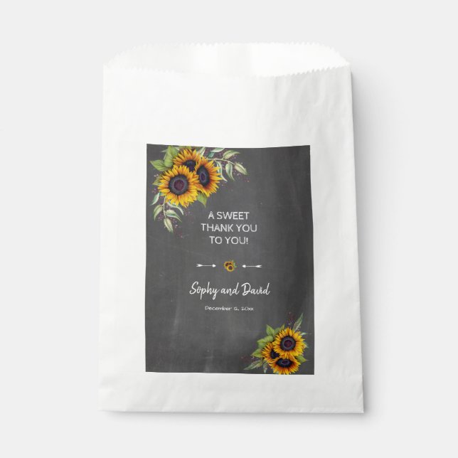 Rustic Sunflowers Chalkboard Wedding THANK YOU Favour Bag (Front)