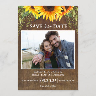 Rustic Sunflowers Classic Photo Save the Date Invitation