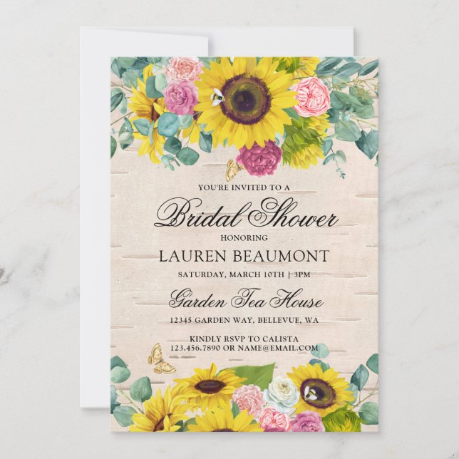 Rustic Sunflowers Country Bridal Shower Invitation (Front)