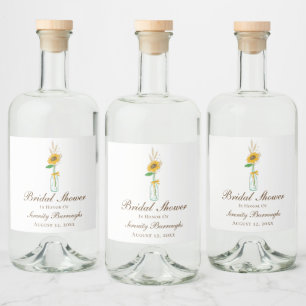 Rustic Sunflowers Country Floral Bridal Shower Liquor Bottle Label