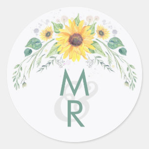 Rustic Sunflowers Country Wedding Classic Round Sticker