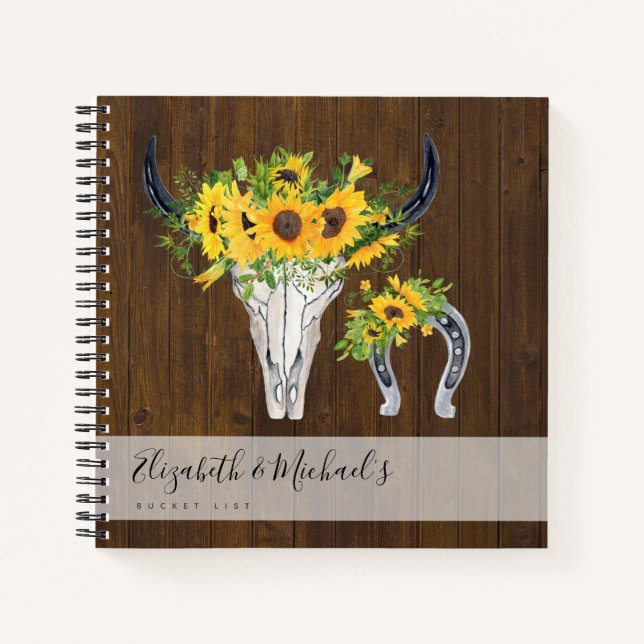 Rustic Sunflowers Country Western BUCKET LIST Notebook (Front)