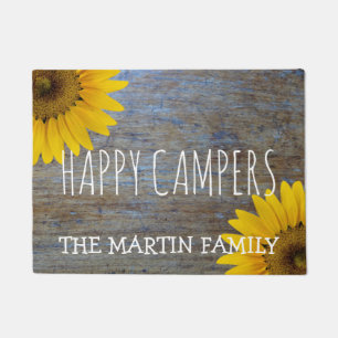 Rustic Sunflowers Country Wood Happy Campers Doormat