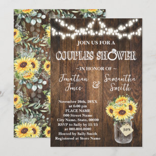 Rustic Sunflowers Couples Wedding Shower Invitation
