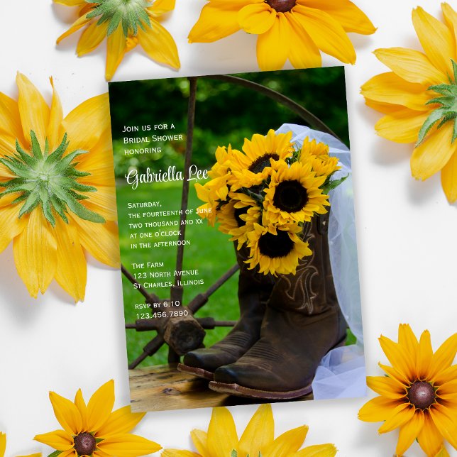 Rustic Sunflowers Cowboy Boots Ranch Bridal Shower Invitation (Creator Uploaded)