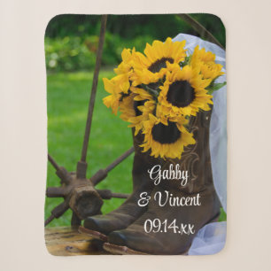 Rustic Sunflowers Cowboy Boots Wedding Keepsake Sherpa Blanket