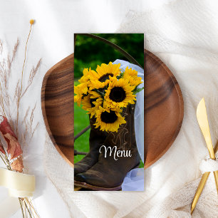 Rustic Sunflowers Cowboy Boots Wedding Menu