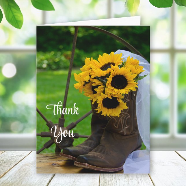 Rustic Sunflowers Cowboy Boots Wedding Thank You Card (Creator Uploaded)