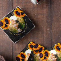 Rustic sunflowers custom photo wedding favour