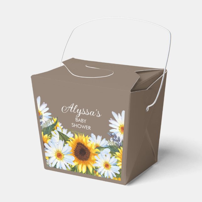 Rustic Sunflowers Daisies Yellow Brown Baby Shower Favor Box (Front Side)