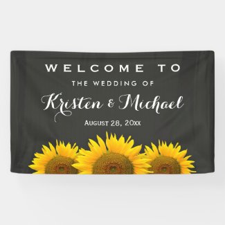 Rustic Sunflowers Elegant Chalkboard Wedding Party Banner