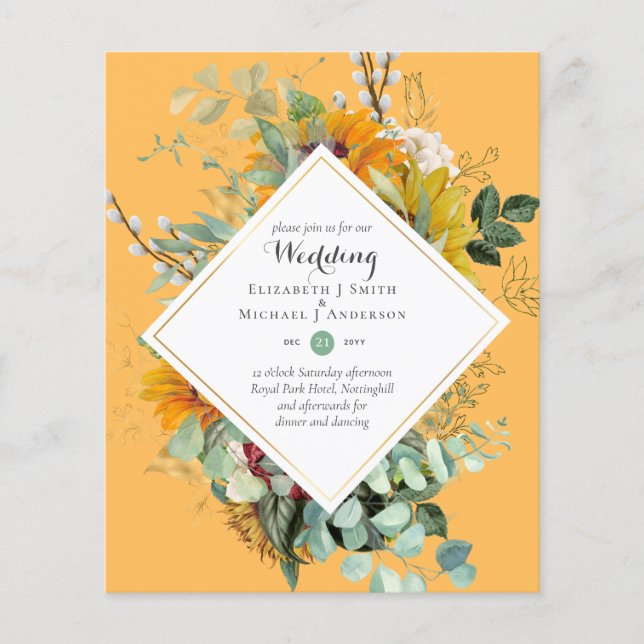 Rustic Sunflowers Eucalyptus Greenery Wedding Inv. Flyer (Front)