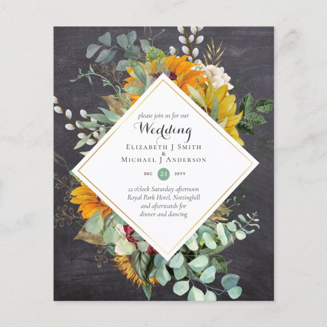 Rustic Sunflowers Eucalyptus Greenery Wedding Inv. Flyer (Front)