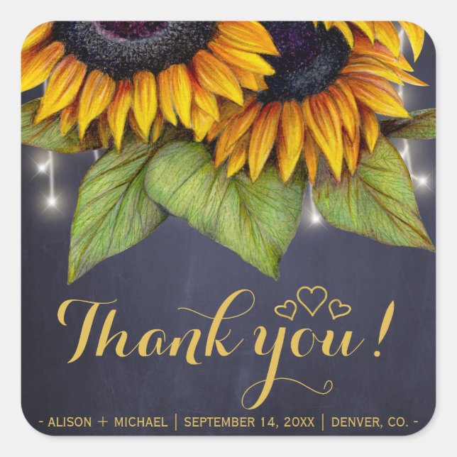 Rustic sunflowers fall favour thank you wedding square sticker (Front)