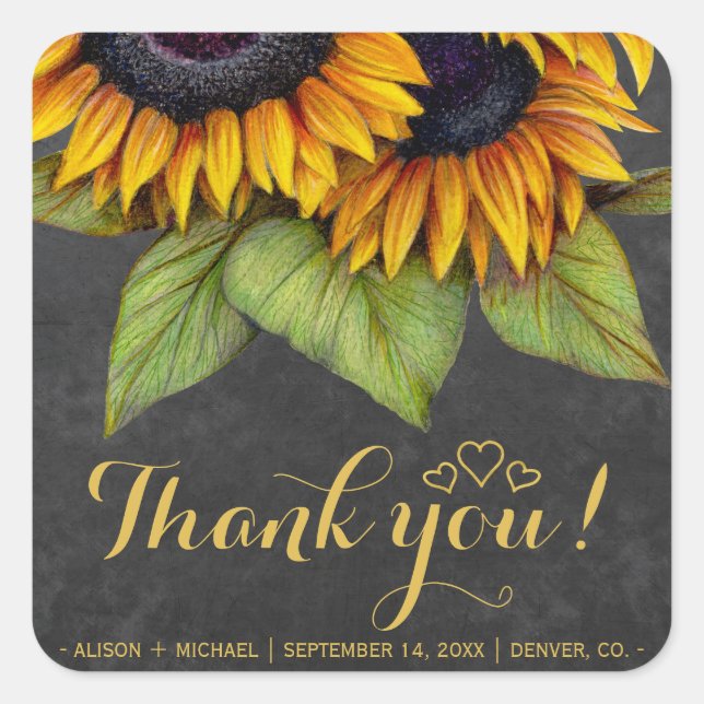 Rustic sunflowers fall favour thank you wedding square sticker (Front)