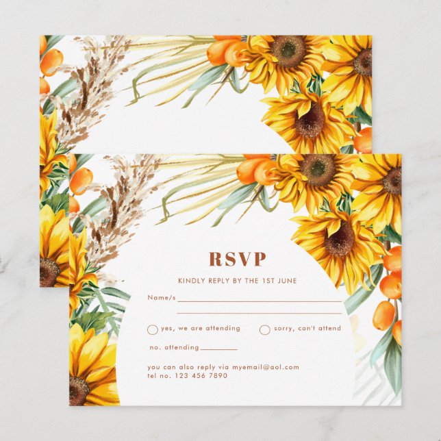 Rustic Sunflowers Floral Wedding RSVP Postcard (Front/Back)