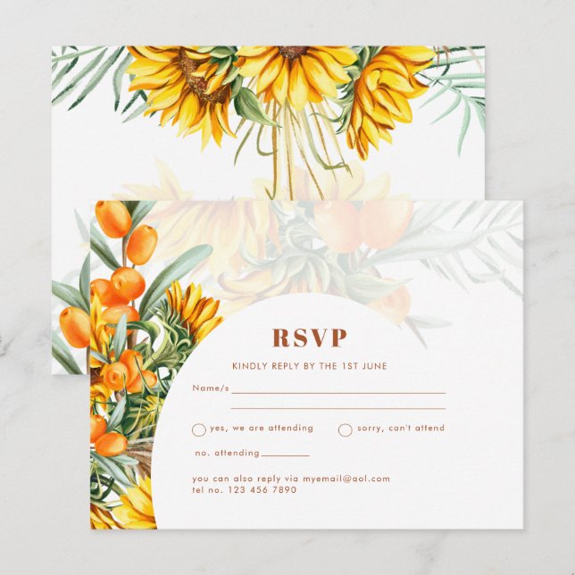 Rustic Sunflowers Floral Wedding RSVP Postcard (Front/Back)