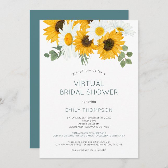 Rustic Sunflowers Florals Virtual Bridal Shower Invitation (Front/Back)