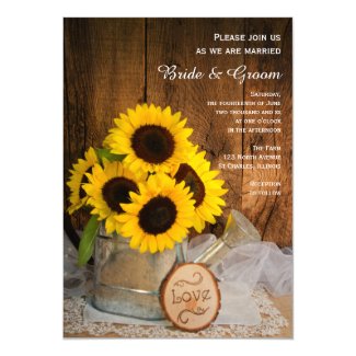 Rustic Sunflowers Garden Watering Can Barn Wedding Invitation