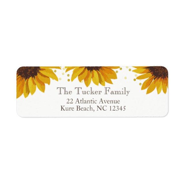 Rustic Sunflowers Gold Dots Adresse de retour (Devant)