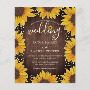 Rustic Sunflowers Gold Dots Wedding Invitation