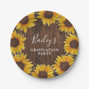 Rustic Sunflowers Gold Foil Dots Graduation Party Paper Plate
