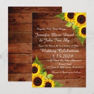 Rustic Sunflowers Green Fern  Wedding Invitation