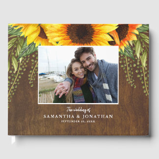 Rustic Sunflowers Horizontal Wedding Photo Guest Book