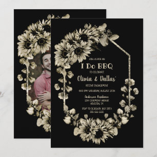 Rustic Sunflowers I Do BBQ Black Engagement Party Invitation