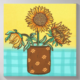 Rustic Sunflowers in a Brown Vase Canvas Photo Tile