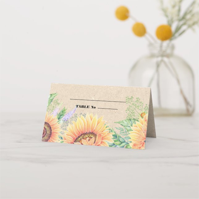 Rustic Sunflowers Kraft Paper Wedding  Place Card (Front)