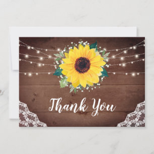 Rustic Sunflowers Lace Babys Breath Wedding Thank You Card