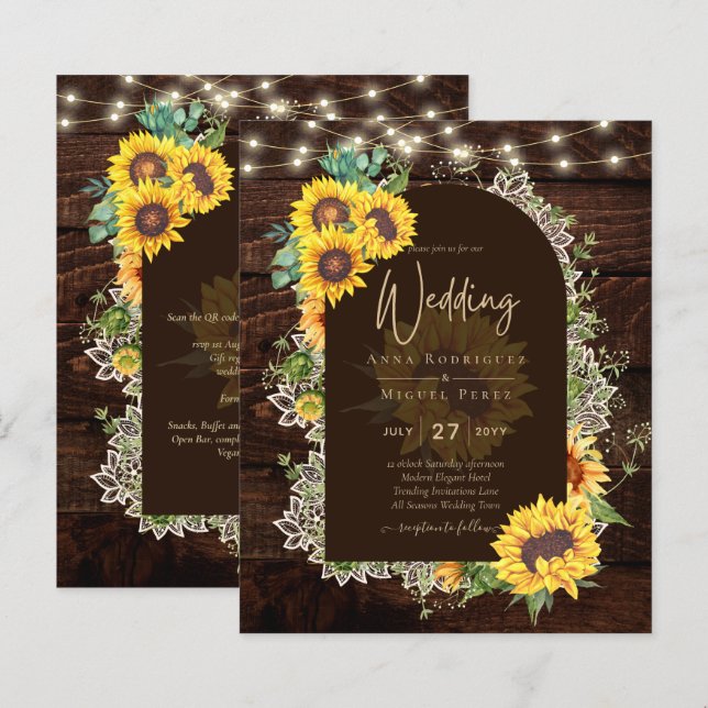 Rustic Sunflowers Lace Lights Arch Summer Wedding (Front/Back)