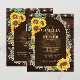 Rustic Sunflowers Lace Lights Arch Summer Wedding
