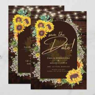 Rustic Sunflowers Lace Lights Arch Summer Wedding Invitation