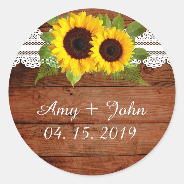 Rustic Sunflowers Lace Wedding Stickers (Front)